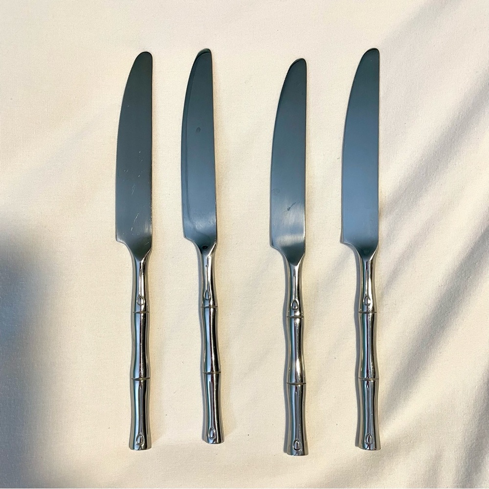 *EUC* Hampton Silversmiths BAMBOO Flatware - 4 Dinner Knives - Stainless Steel